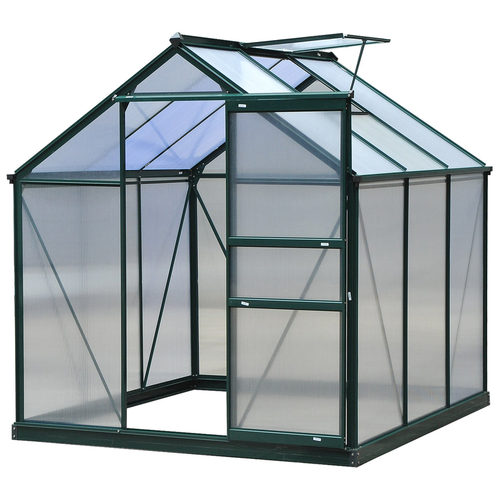 Serre de jardin polycarbonate 190 x 192 x 201 cm résistant aux UV 30+ fondation renforcé gouttière vert foncé