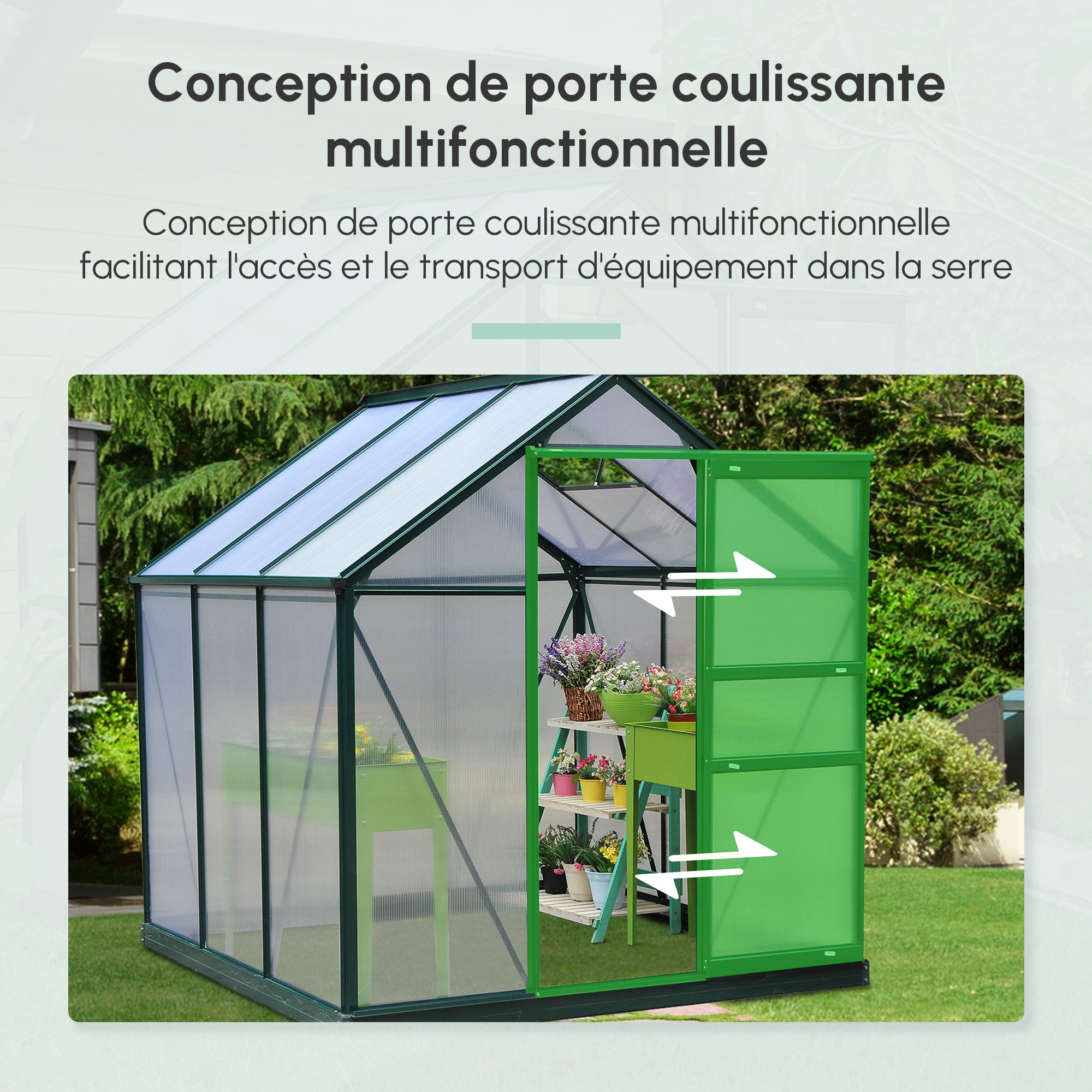 Serre de jardin polycarbonate 190 x 192 x 201 cm résistant aux UV 30+ fondation renforcé gouttière vert foncé