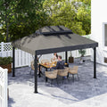 Toile de rechange pour pavillon toile de tonnelle 4 x 3 m, double toit avec trous de drainage, polyester 370 g/m², gris