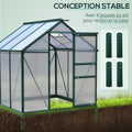 Serre de jardin polycarbonate 190 x 192 x 201 cm résistant aux UV 30+ fondation renforcé gouttière vert foncé